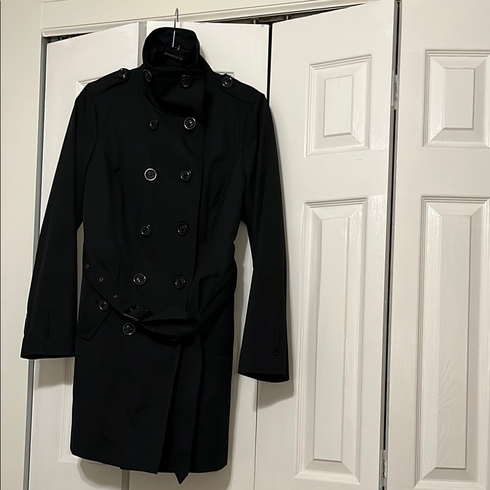 London Fog Elegant Black Double-Breasted Down-Lined Women's Trench Coat Raincoat